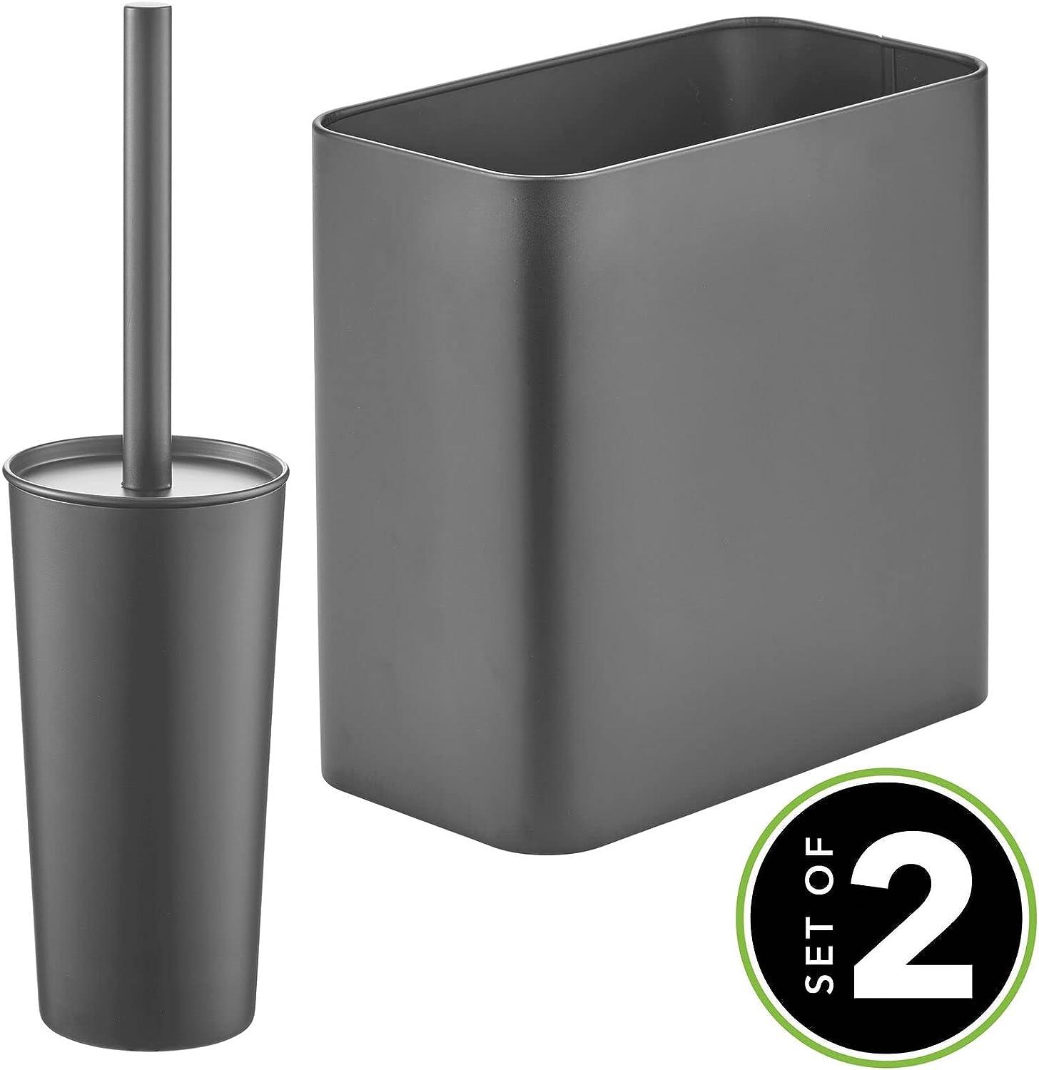 mDesign Steel/Plastic Toilet Bowl Brush/Holder and Rectangular 2.2 Gallon  Garbage Can Combo Set for Bathroom Holds Trash, Recycling, Deep Cleaning,  Mirri Collection - Set of 2 - Graphite Gray