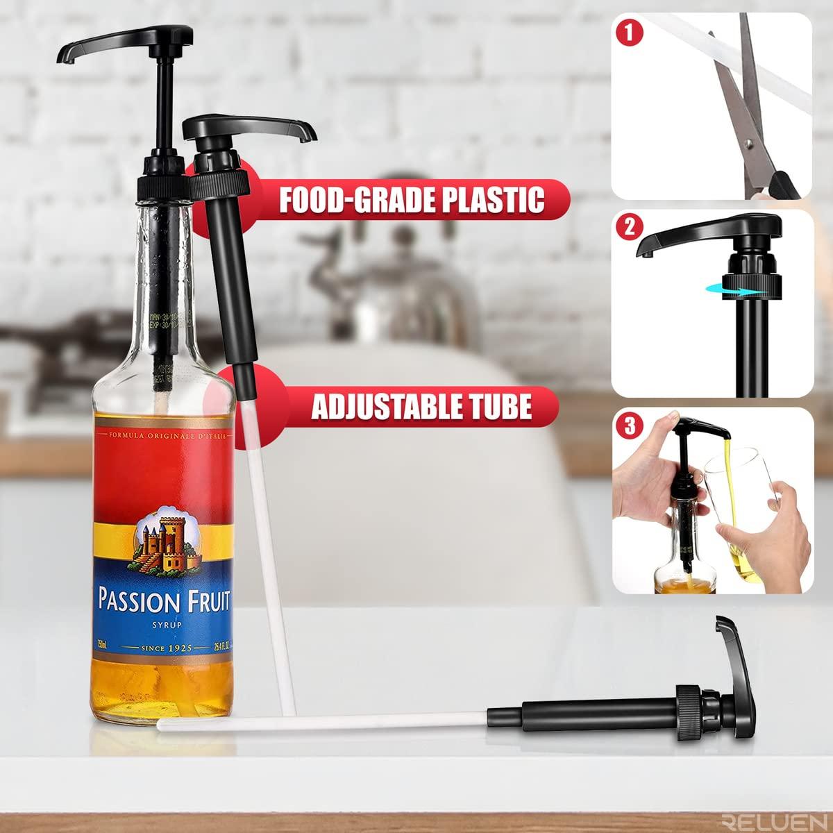 Black Pump Syrup Dispenser Set 4 Pcs Coffee Creamer, Milk, Juice, and