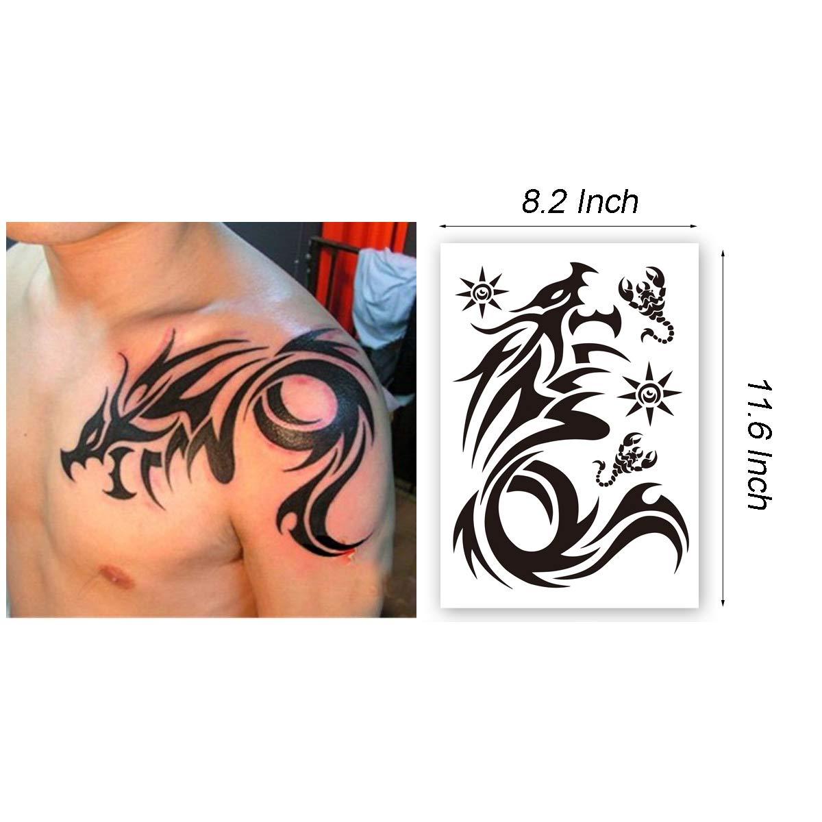 Tribal Dargon Totem Temporary Tattoos, Totem Full Sleeve Tattoo Sticker, Big Fake Dragon Tattoo, Small Animal Totem Tattoos for Men Women Body Art Makeup, 6-Sheet DragonTotem Tattoos