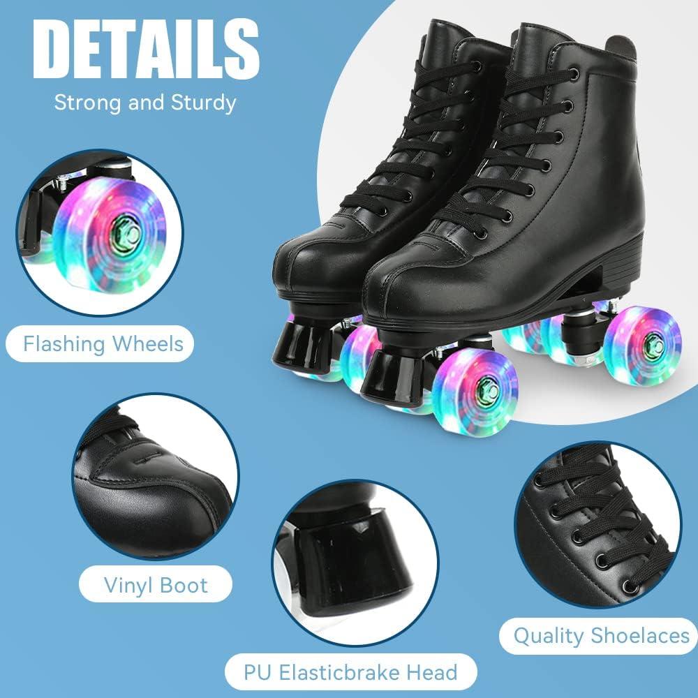Gets Womens Roller Skates Light Up Wheels, Artificial Leather Adjustable Double Row 4 Wheels