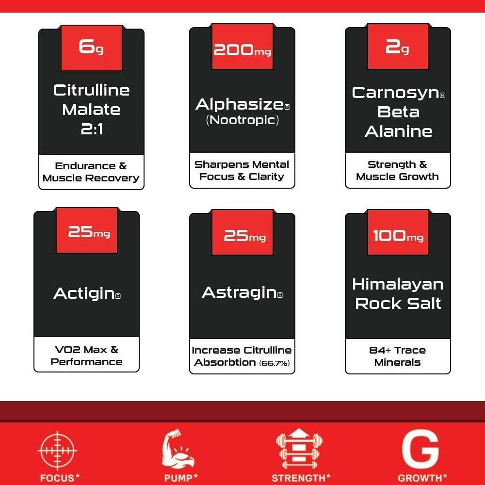 Bucked Up Pre Workout with 6g Citrulline, 2g Beta Alanine Blue Raz