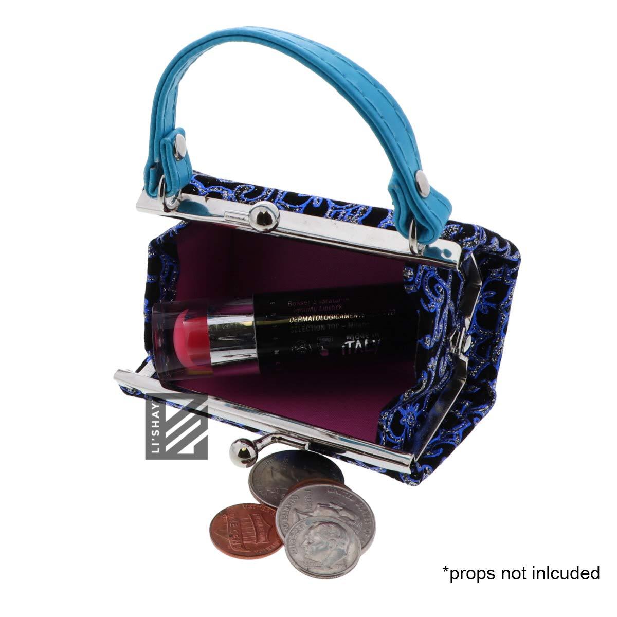 Glitter Flower Lipstick Case with Handle Mahjong Purse Blue