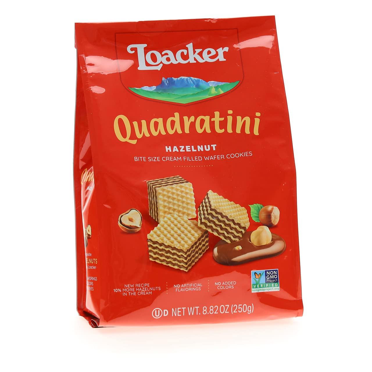 Loacker Quadratini Premium Hazelnut Wafer Cookies, 250g/8.82oz Hazelnut