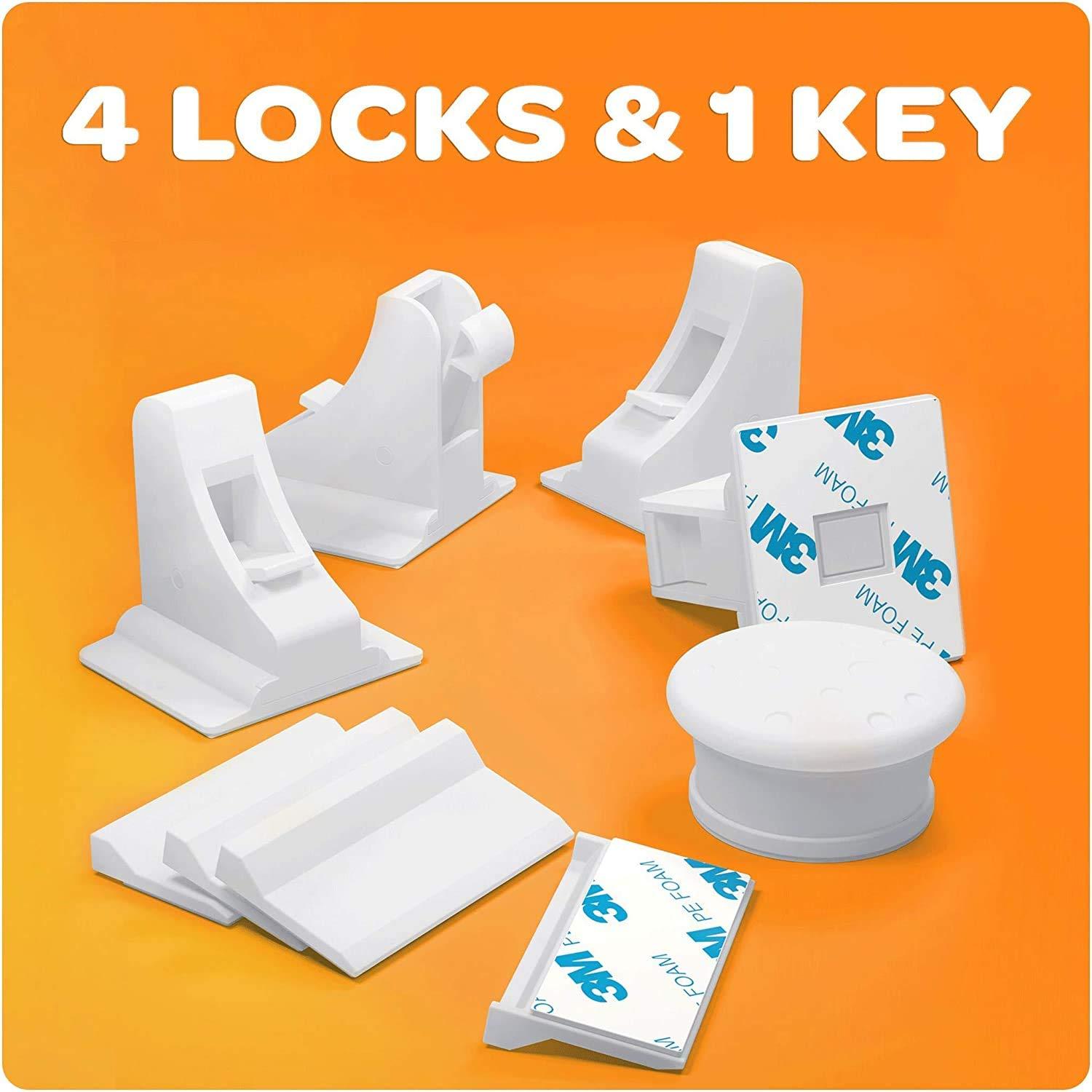Jambini Magnetic Cabinet Locks - Child Safety Locks - Baby Proofing Cabinets Kit (4 Locks + 1 Key)