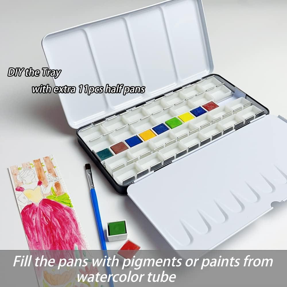 100pcs Watercolor Paint Pan Plastic Empty Watercolor Half Pans for Painting, White