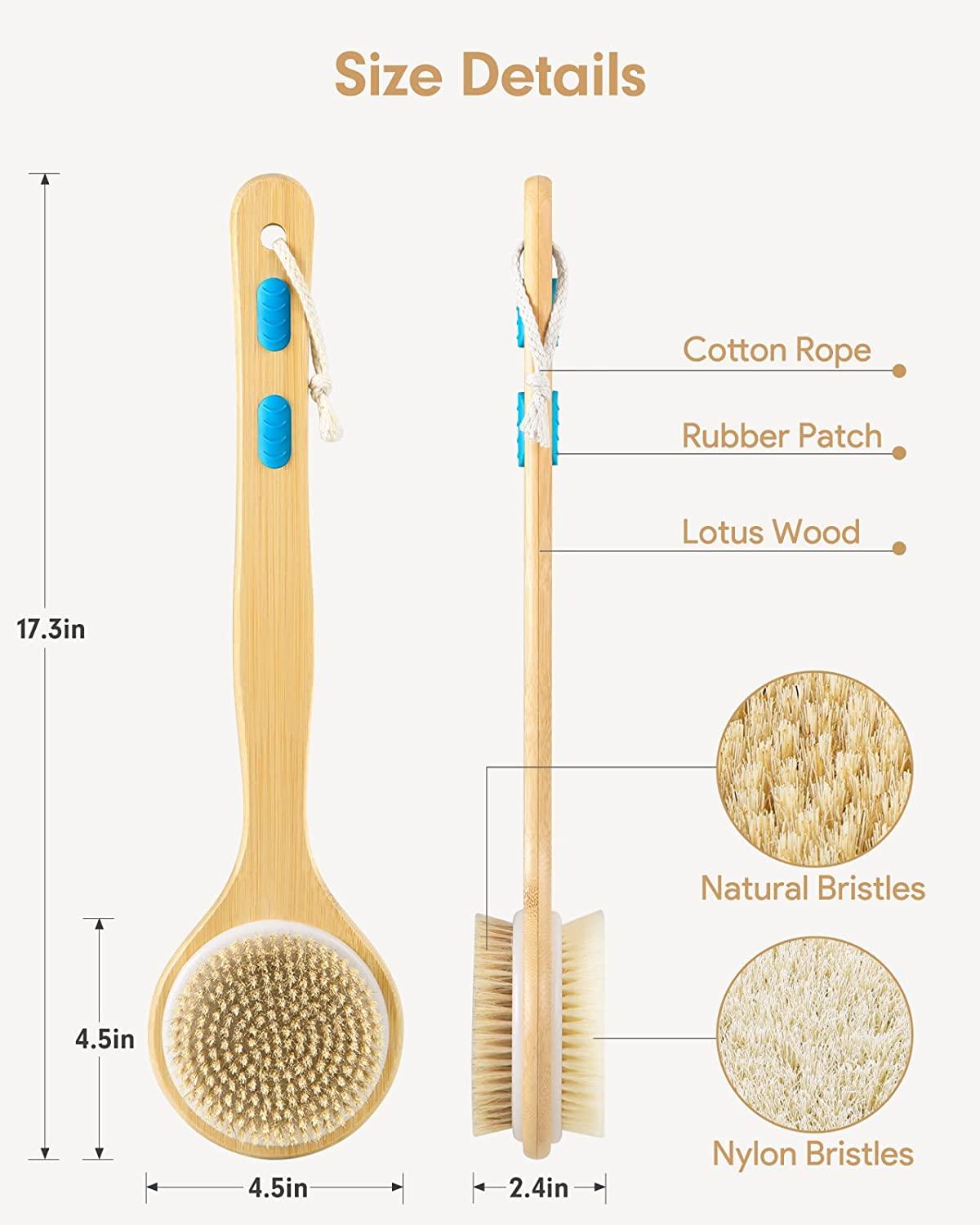 Shower Brush with Soft and Stiff Natural Bristles, Gelibo Back Scrubber