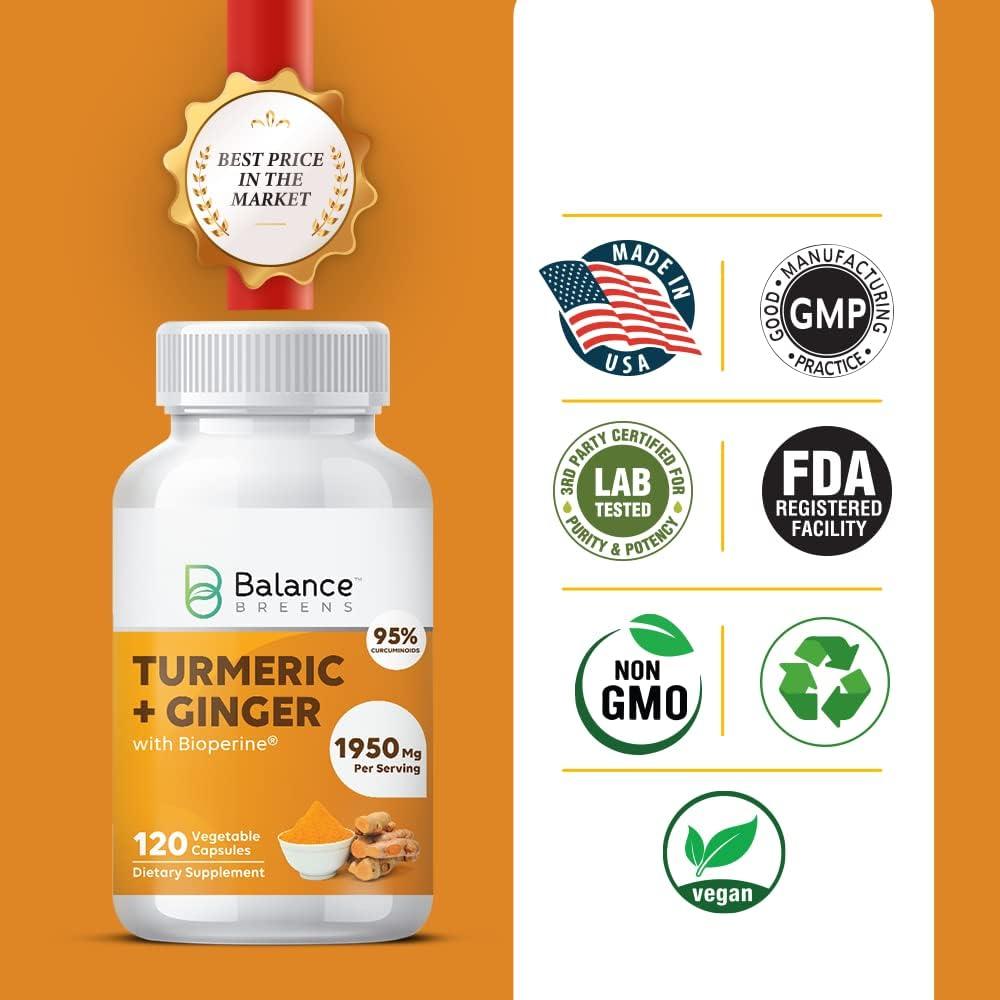 Turmeric Curcumin Ginger 95 Curcuminoids 1950mg with Black Pepper 120