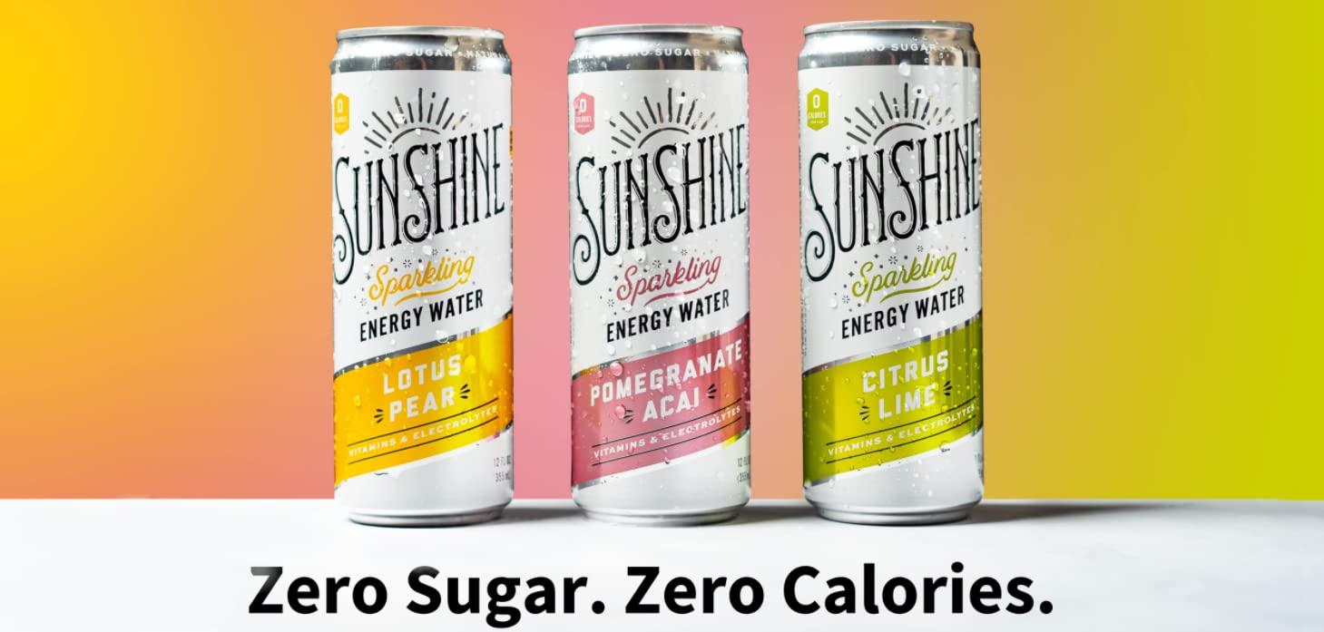 Sunshine Beverages Sparkling Water Energy Drink, Citrus Lime, Vitamin Water with Vitamin B12