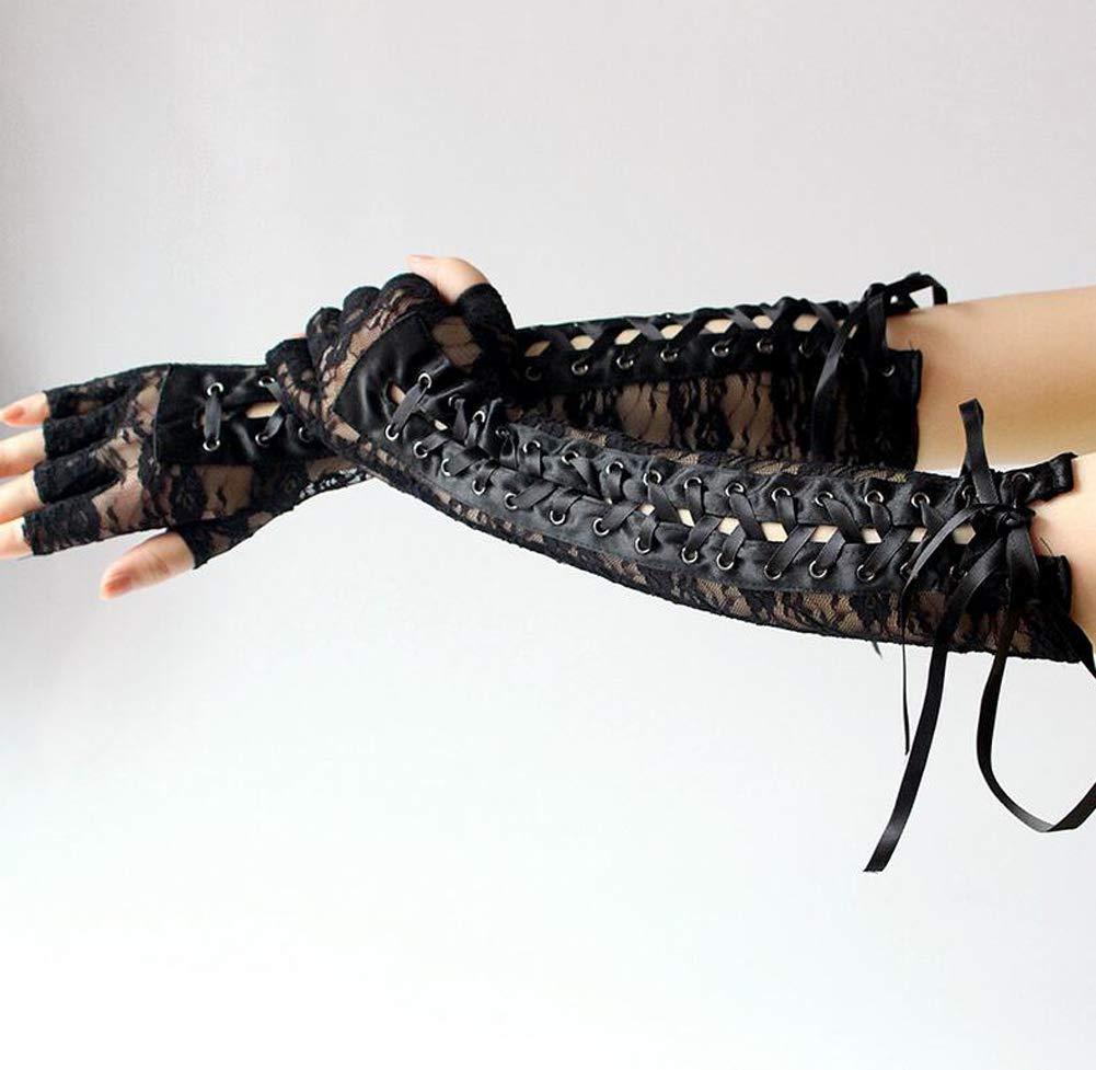 thumbnail image 2 of L'VOW Gothic Black Lace Gloves For Women - Vampire & Witch Gloves - Halloween, One Pair (Black 2 of 13