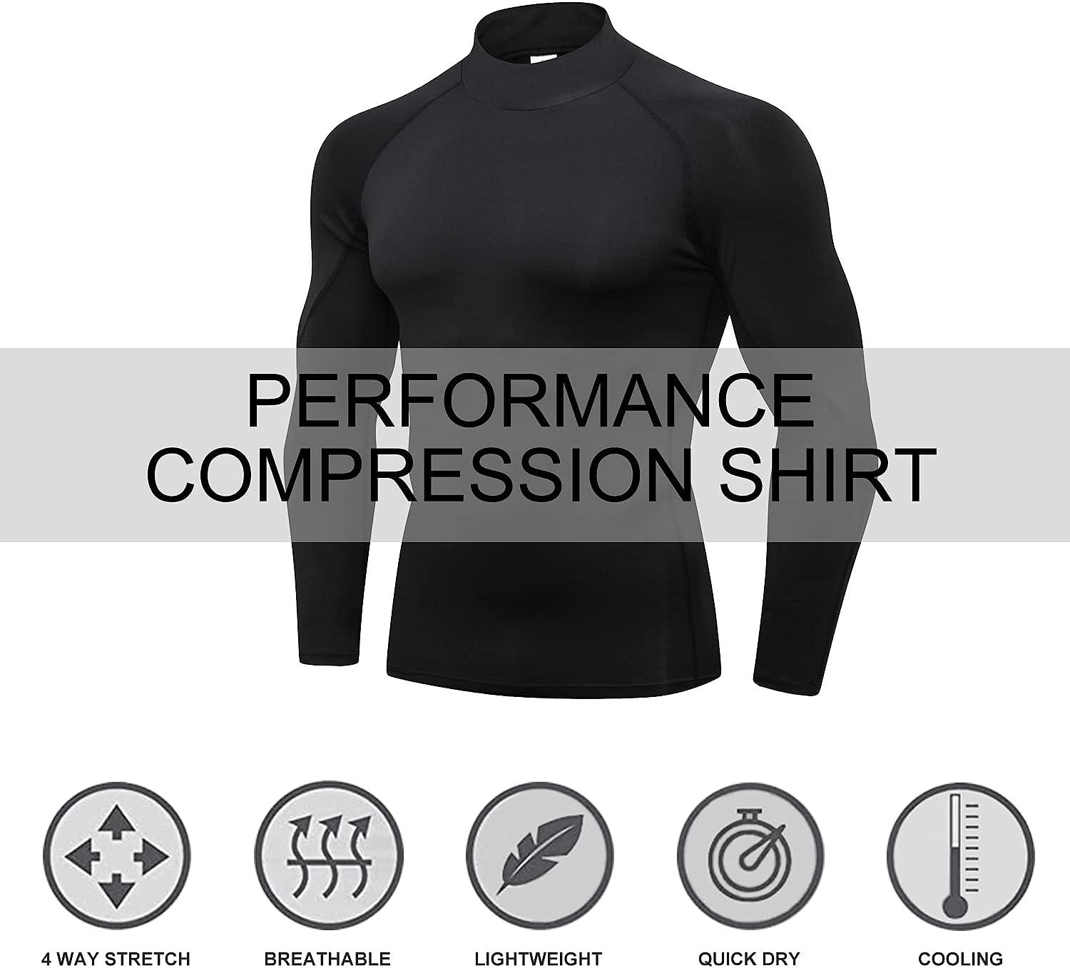 3 Pack Mens Mock Turtleneck Compression Shirts Long Sleeve Sun Protection Shirts  Cooling Workout Gym Tops Undershirt Blkgry+grey+white Large