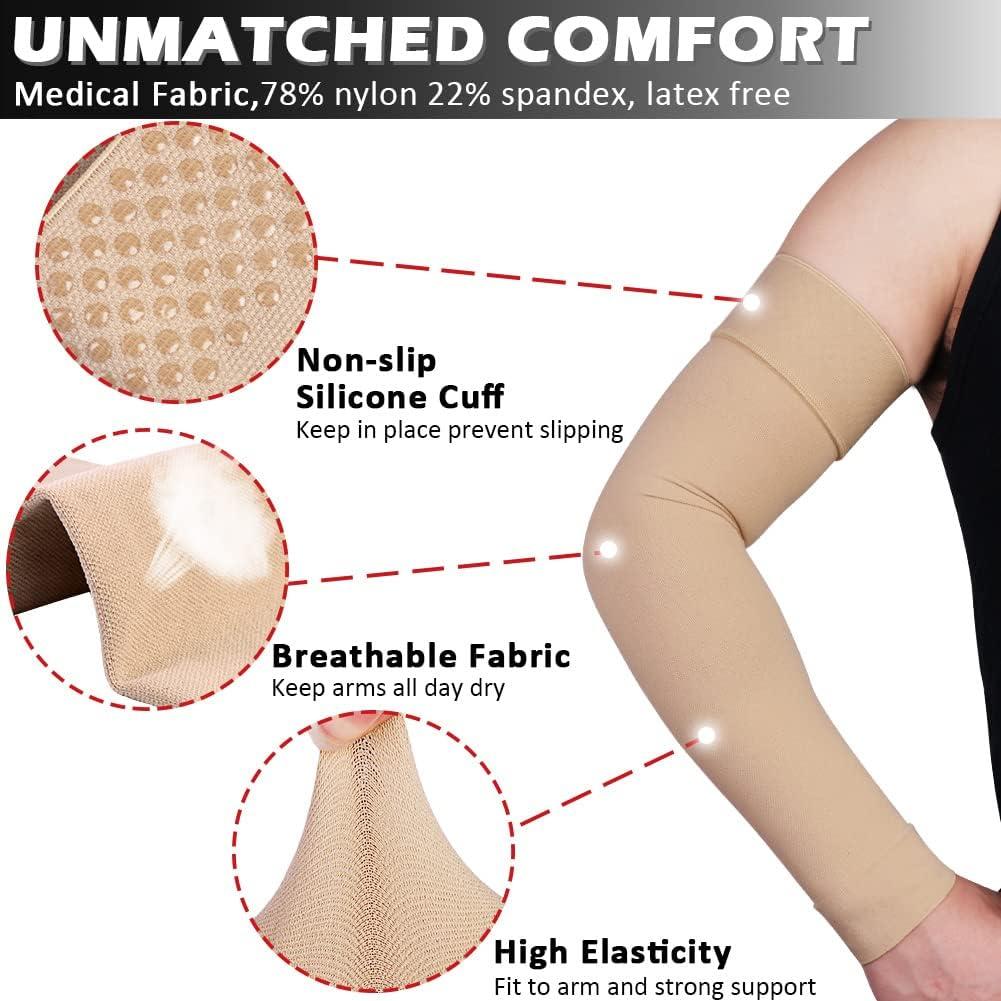 Ailaka Medical Compression Arm Sleeves for Men Women - 20-30 mmHg Lymphedema  Compression Sleeves Support for Arms Pain, Swelling, Edema, Post Surgery  Recovery, Tendonitis Beige Small(1 Pair)