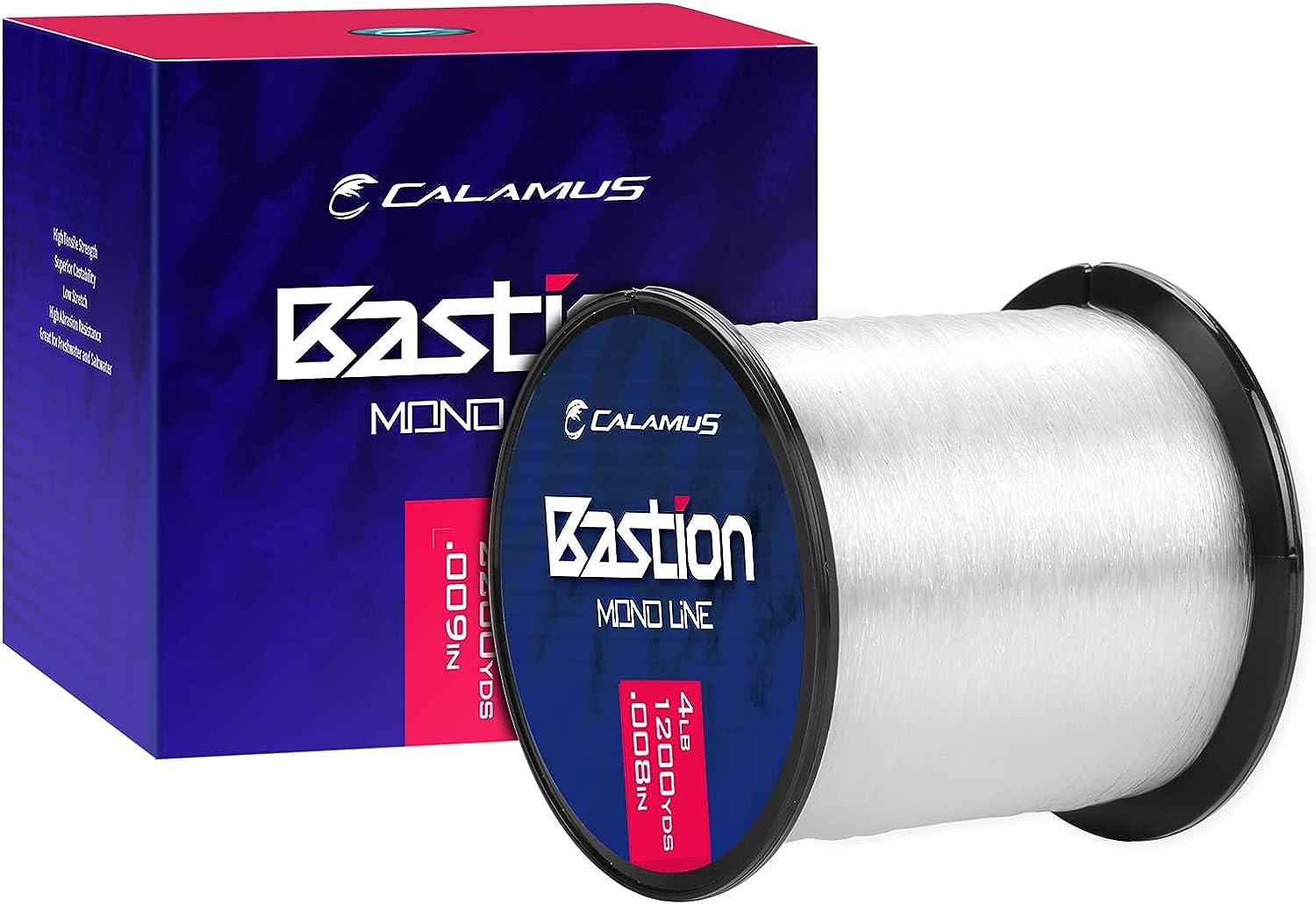 Calamus Bastion Monofilament Fishing Line - Strong Abrasion Resistant Mono  Line - Superior Nylon Material Mono Fishing Line for Freshwater and  Saltwater Fishing Clear 4LB/1200Yards (1/8LB Spool)