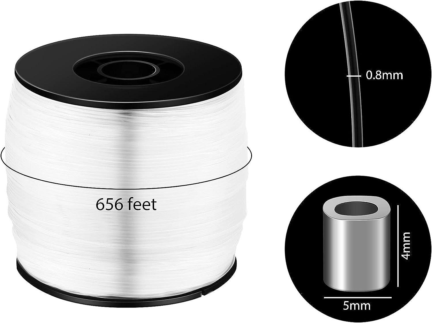 Strong Clear Invisible Hanging Wire Fishing Wire 0.8 mm up to 100 Lbs 656  Feet Fishing Line with 100 Pieces Aluminum Crimping Loop Sleeves Clear  String Hanging Kit for Picture Frame Hanging Decoration