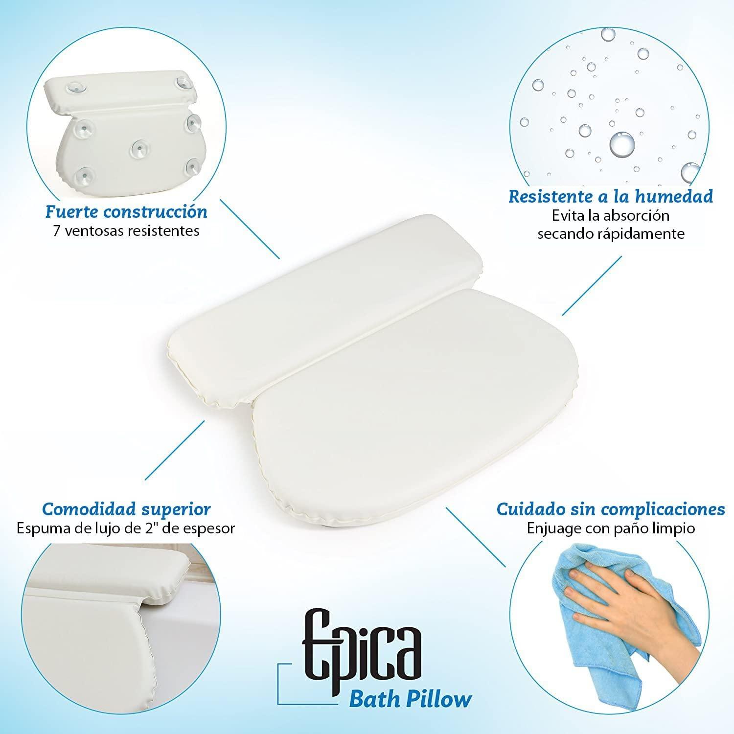 Epica 2XThick Luxury Spa Bath Pillow, SuperGrip Suction Cups (Oval)
