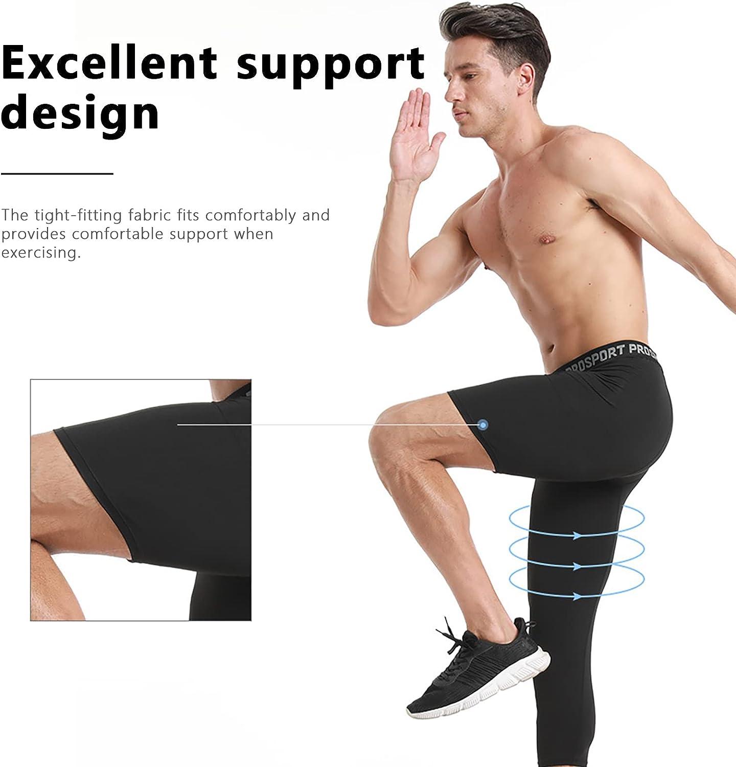 FIHOLL 2 Pack Men’s Compression Pants One Leg 3/4 Capri Tights Leggings Athletic Base Layer for Gym Running Basketball