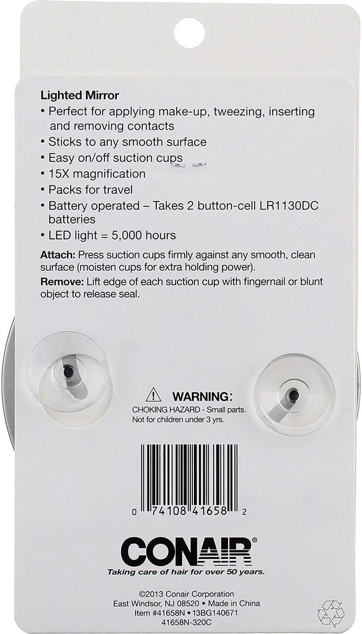 Conair Lighted Mirror 15x Magnification Colors Vary (Blue, Silver