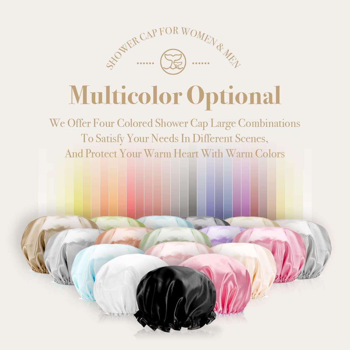 Extra Large Reusable Shower Cap for Men & Women 4 Pack Black Satin