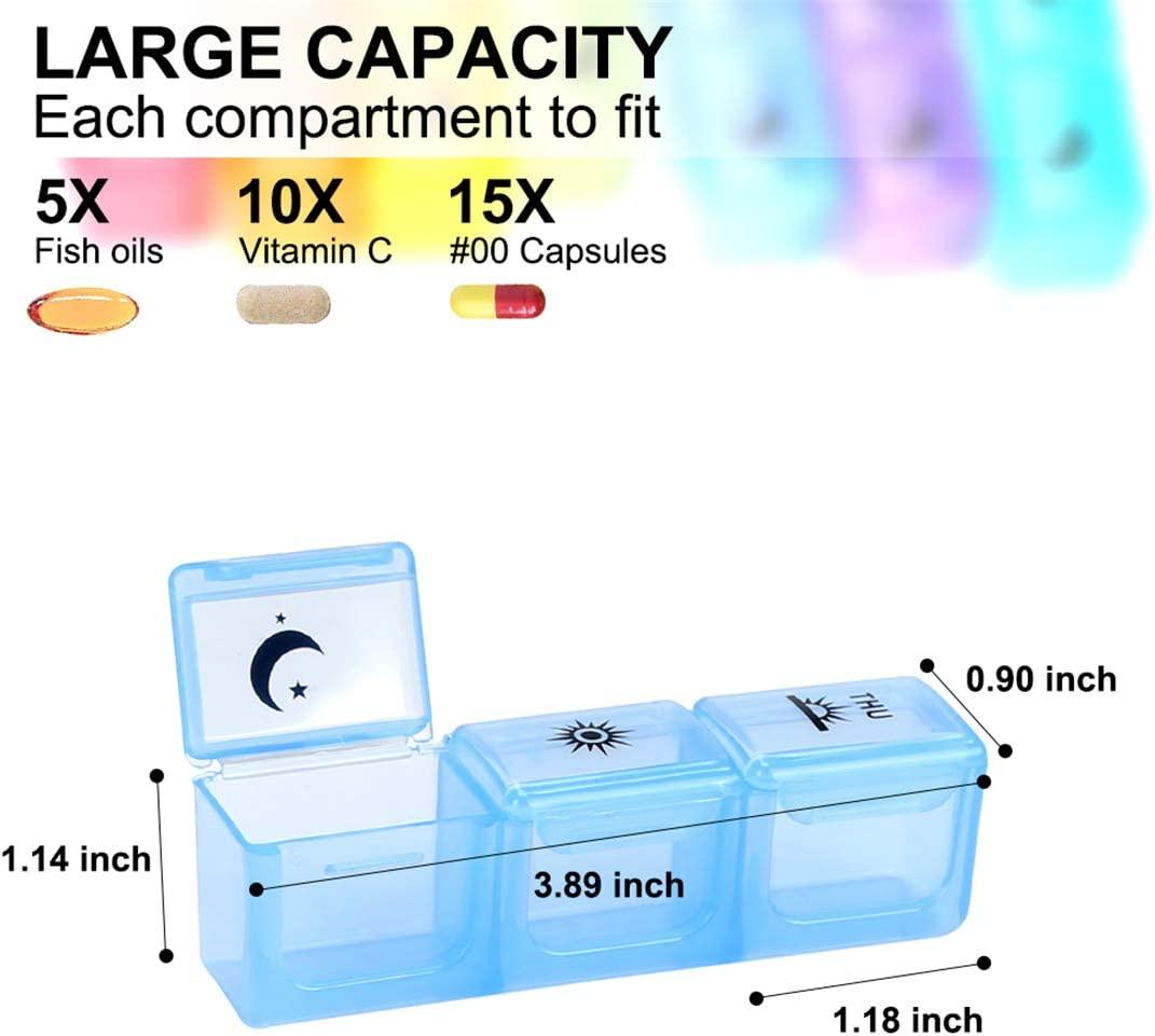 Weekly Pill Organizer3-Times-A-Day 7 Day Pill Box Large Compartments  Moisture-Proof Pill Case Medication Reminder Portable Travel Container for  Vitamins Fish Oil Compartments Supplements