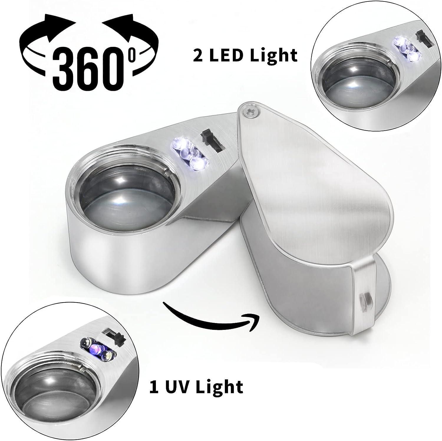 2pcs Illuminated Jewelry Loop Magnifier with LED Light Pocket