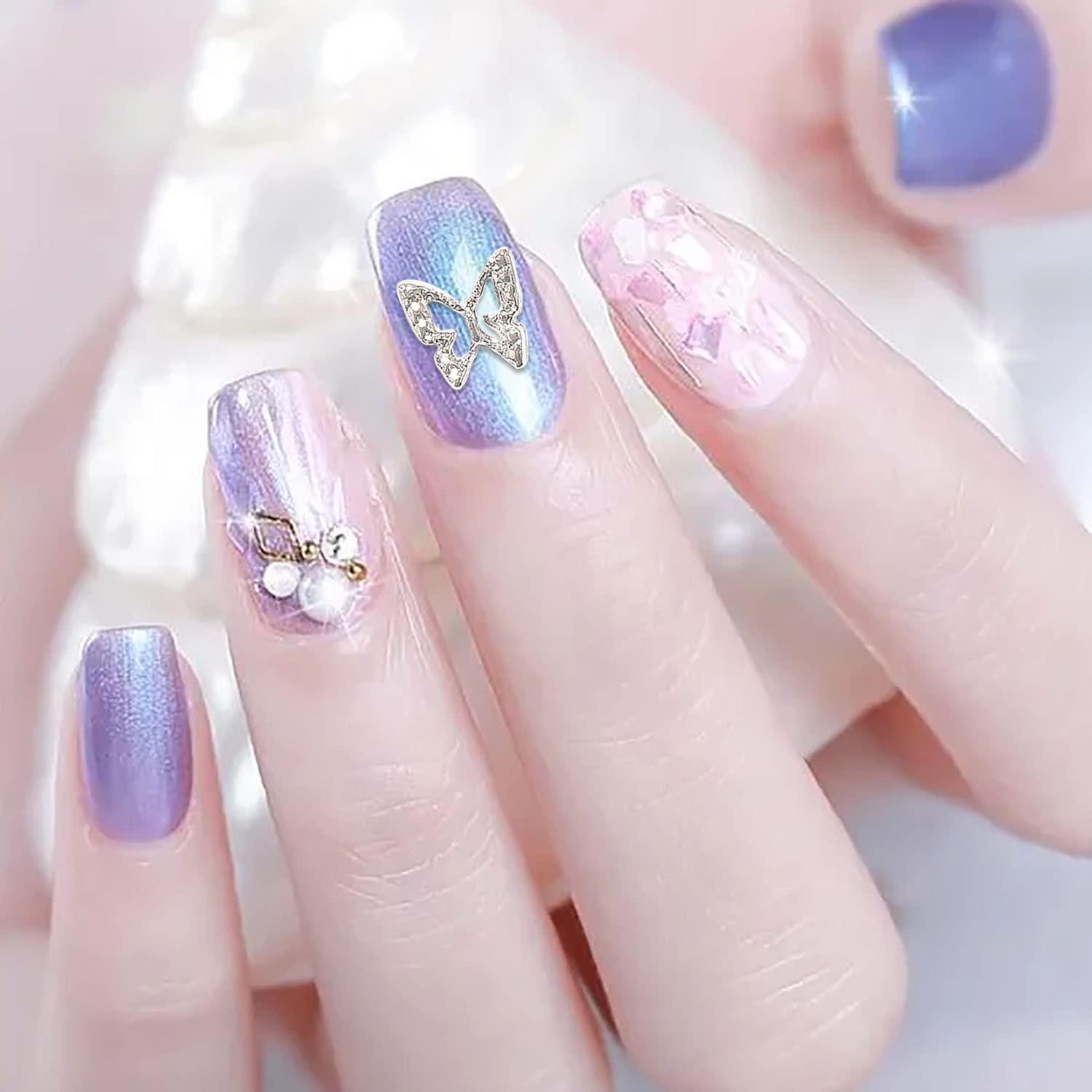 Nail Art Design - Iridescent Silver Butterfly Gems 3D Nails – CM Nails &  Beauty Supply