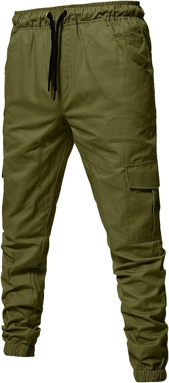 Mens Cargo Pants Drawstring Men Fashion Color Overalls Casual Pocket Sport  Work Casual Plus Size Trouser Pants Large Army Green