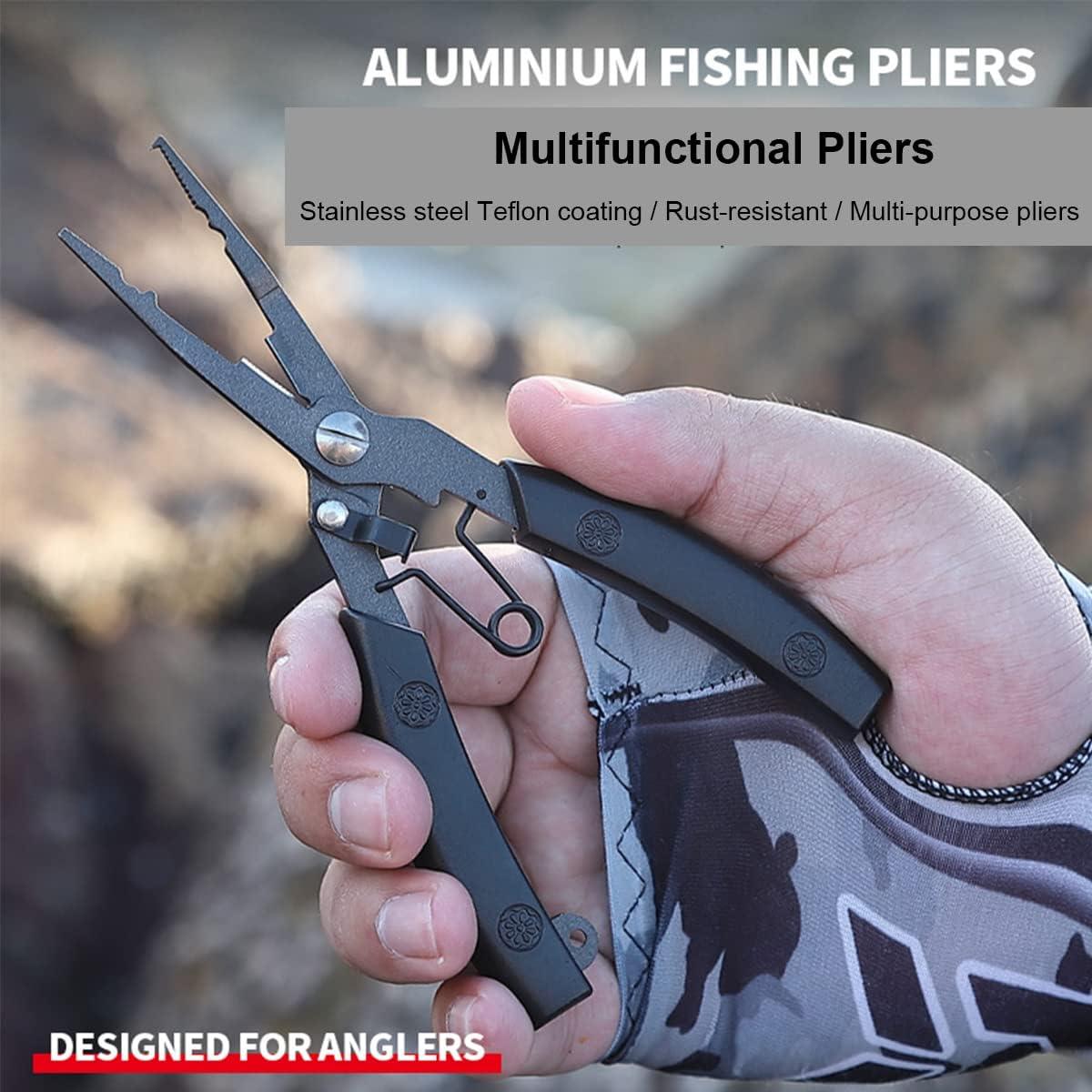 HZXINWANG Fishing Pliers, Aviation Aluminum Fishing Pliers Line Cutters,  De-Hookers, Fishing Tool Sets, Weaving Scissors, Saltwater Resistant Fishing  Gear Black Lightweight model