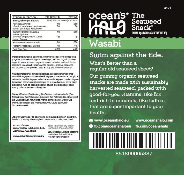 Ocean's Halo Seaweed Snacks (Wasabi) 1 case of 12 Unit Trays