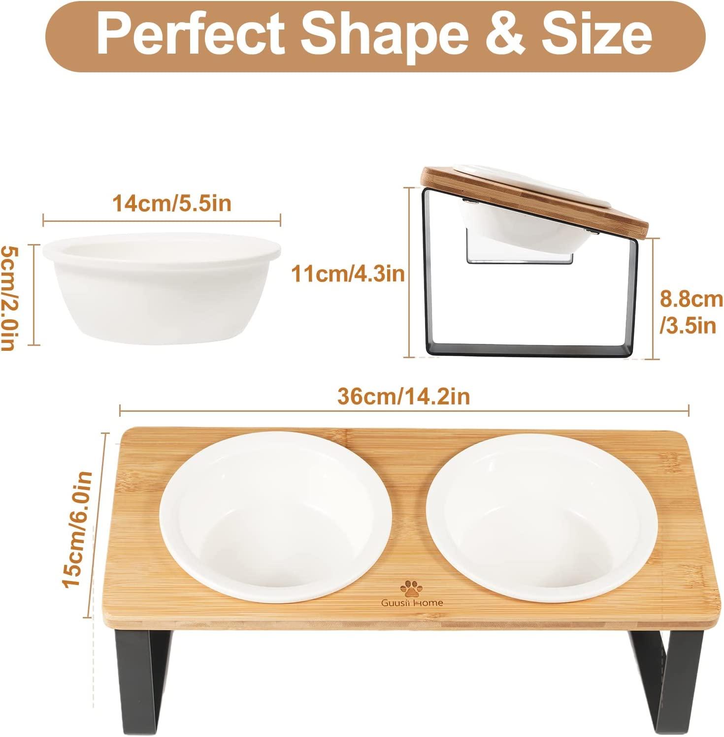  Ceramic Elevated Cat Bowls, 10° Tilted Raised Cat Food Bowls  for Food and Water, Indoor Cat Dishes with Bamboo Stand Anti Vomiting for  Cats and Puppy, Pet Bowl Set with Anti