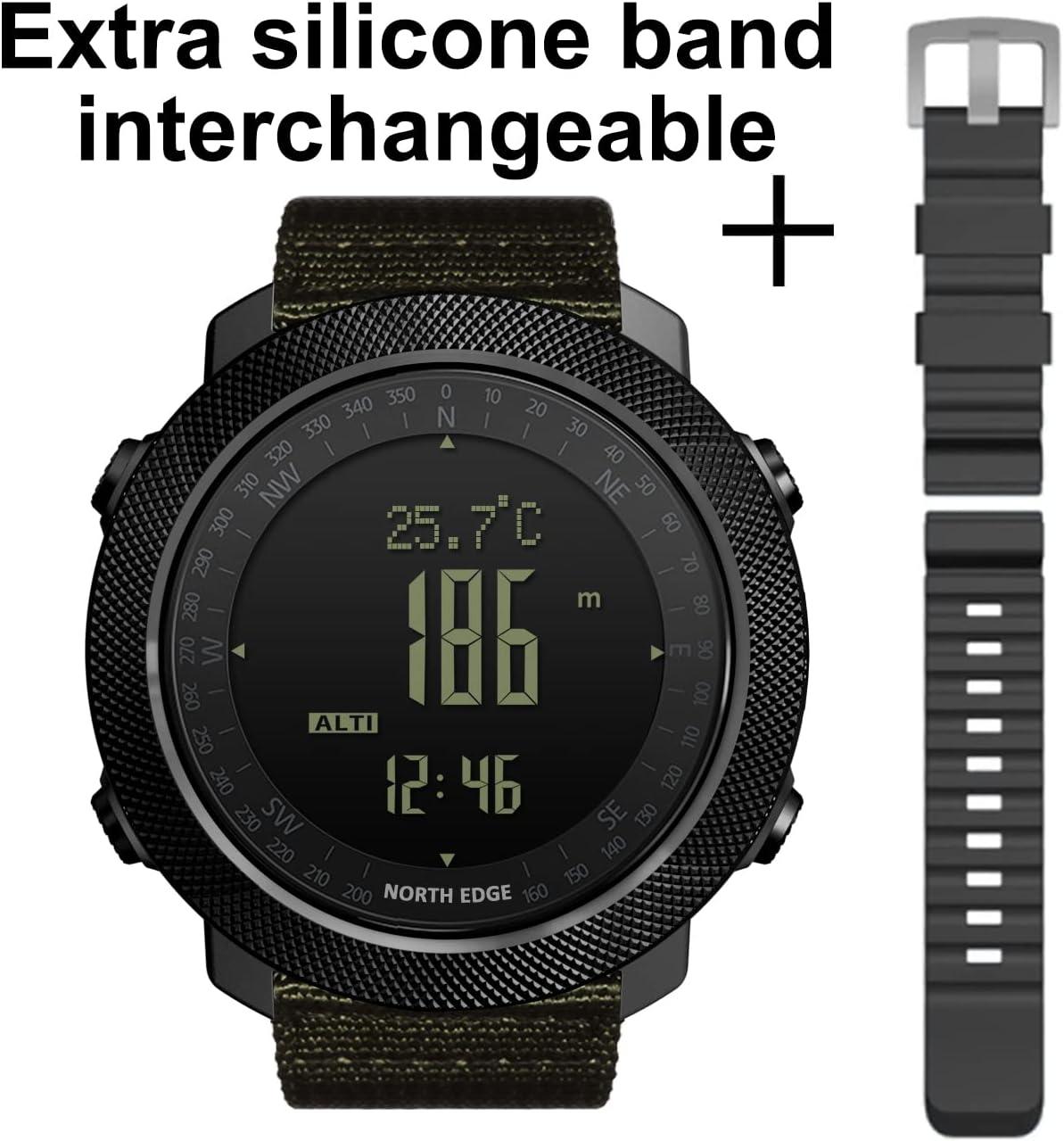 North Edge Apache Tactical Sports Watch for Men Outdoor Survival Military Compass Digital Display Steps Tracker Pedometer Calories Durable Band Green