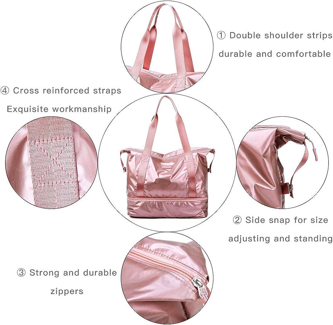 fancyfree Double Layers Bag, Large Travel Tote Bag with Bottom Shoes  Compartment, Ideal Gym Duffle Bag for Women and Men Rose Gold