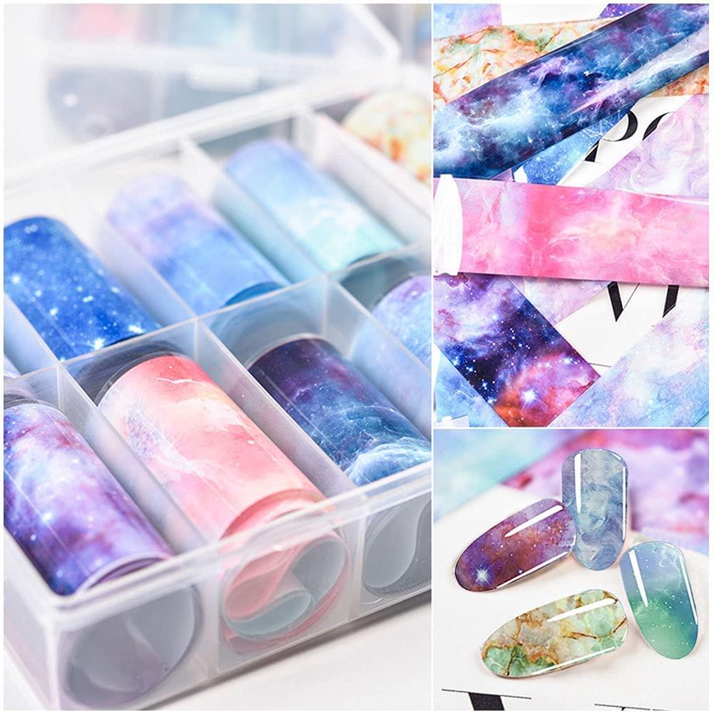 50 Pieces Nail Foil Transfer Stickers, Laser Galaxy Starry Sky Nail Ar –  Beaute Galleria