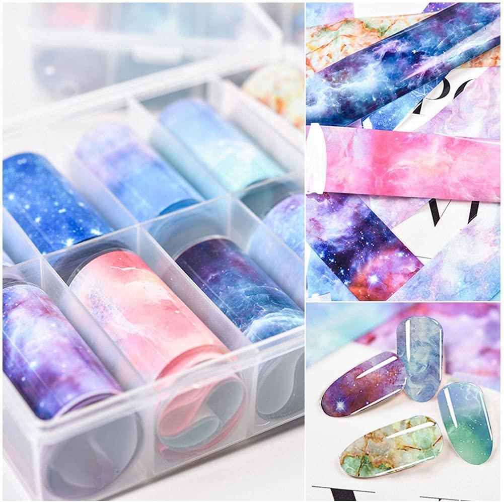 10 Roll Starry Sky Nail Art Foil Stickers, Colorful Print Nail Design