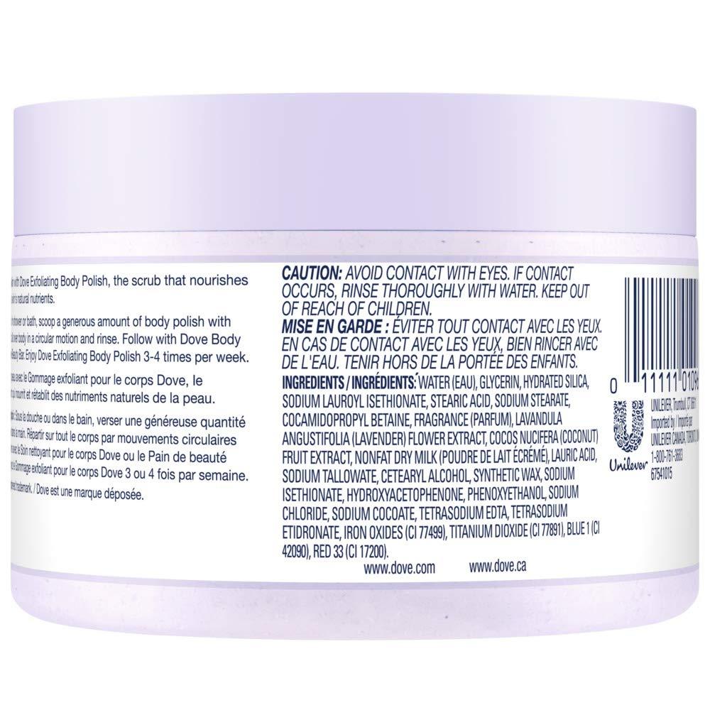 Dove Exfoliating Body Polish Body Scrub Crushed Lavender & Coconut Milk 10.5 oz Lavender Coconut