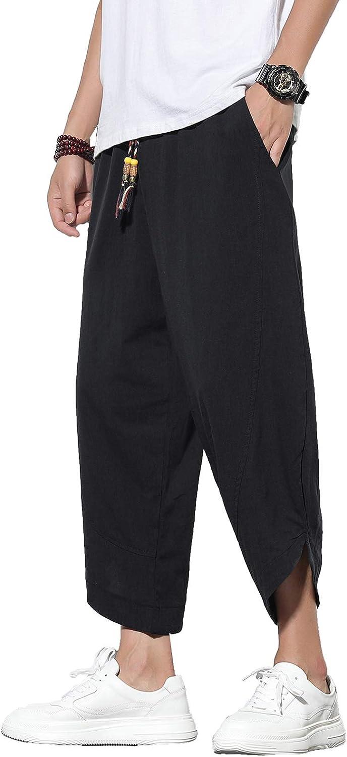 Men's Black Linen Harem Pants Loose Fit Drop Crotch Trousers Lounge Wear  Wide Leg Pants Baggy Yoga Pants Custom Tall Plus Size -  Canada