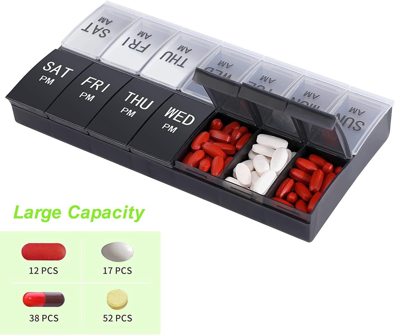 XL 7 Day Pill Organizer 2 Times a Day,AM PM Extra Large Pill Organizer