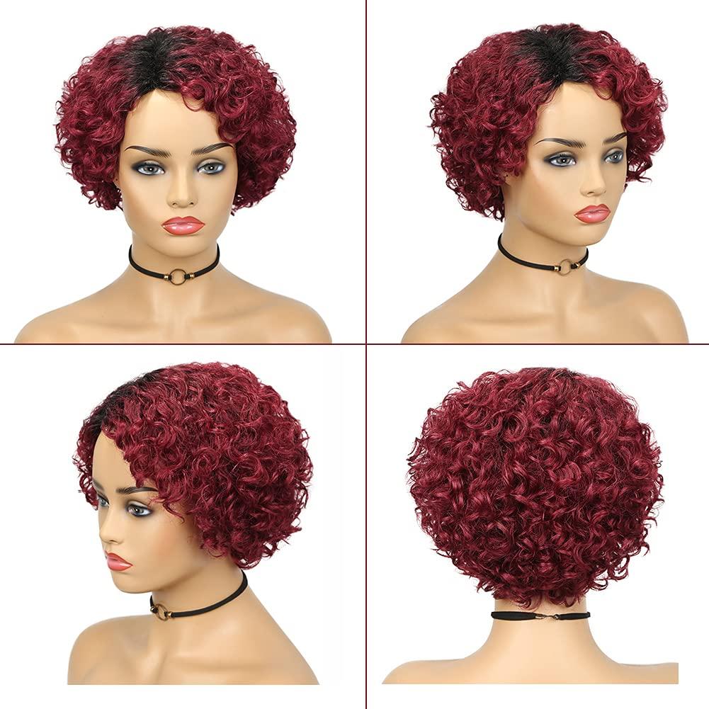 Human Hair Wigs Curly Wave Side Part Wig Short Bob Pixie Cut
