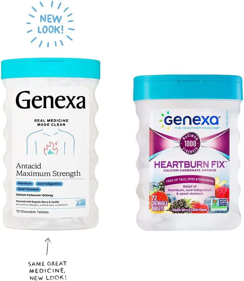 Genexa Antacid Maximum Strength 72 Tablets Calcium Carbonate Acid
