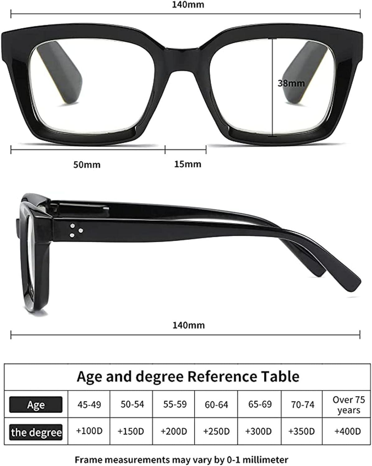 Hubeye Retro Oversized Large Frame Reading Glasses 2.0 Dioptres Blue Light Blocking Computer Reader for Women Men Black Square Fashion Oprah Style