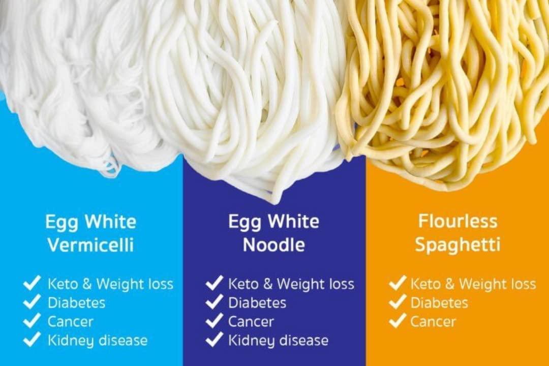 Udon Egg White Noodle No flour Gluten Free Weight loss 35 Kcal) Pack of 3