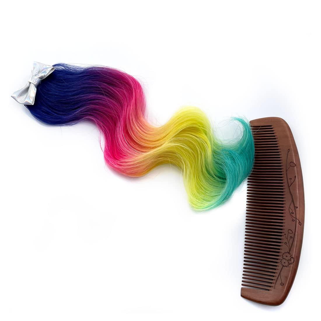Curly Colored Hair Extensions for Kids Rainbow Ombre Ponytail Extension