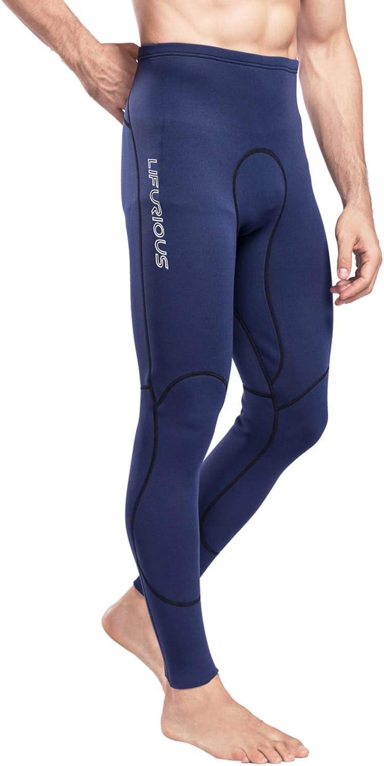 LIFURIOUS Men's 2mm Neoprene Tight Wetsuit Pants Swimming Leggings Diving  Snorkeling Scuba Surfing Canoe Pants Navy Large