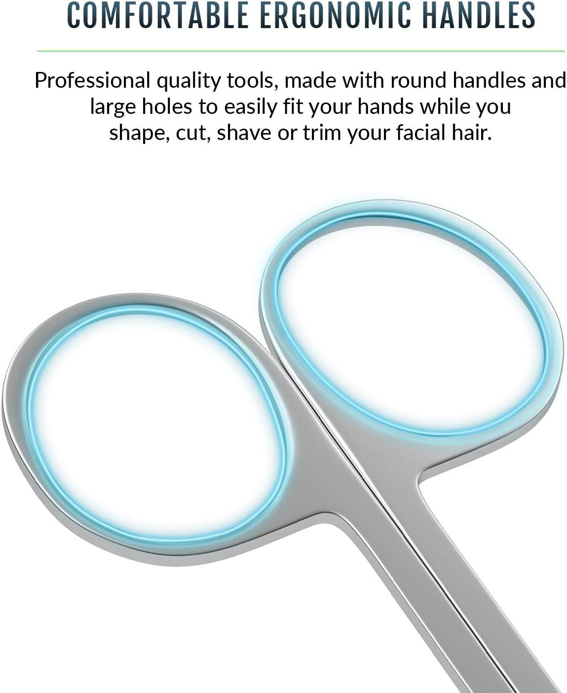 Curved and Rounded Facial Hair Scissors for Men - Mustache, Nose Hair & Beard Trimming Scissors, Safety Use for Eyebrows, Eyelashes, and Ear Hair 