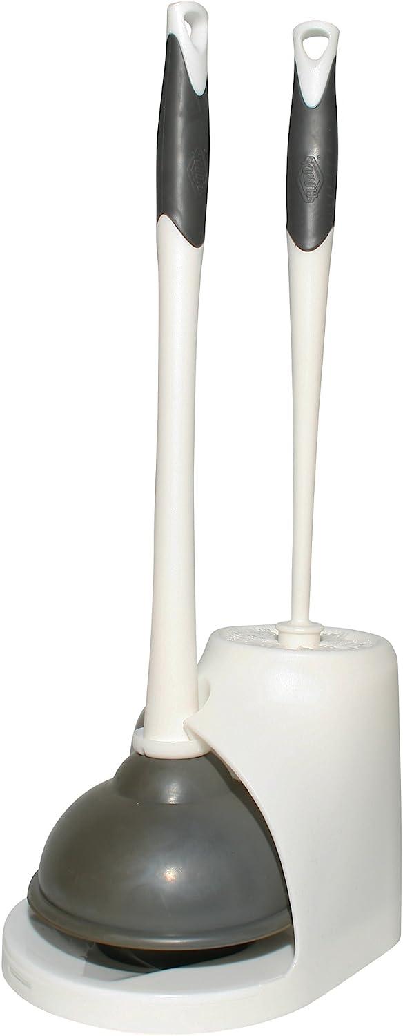 Clorox Toilet Plunger and Bowl Brush Combo Set with Caddy, White/Gray 1