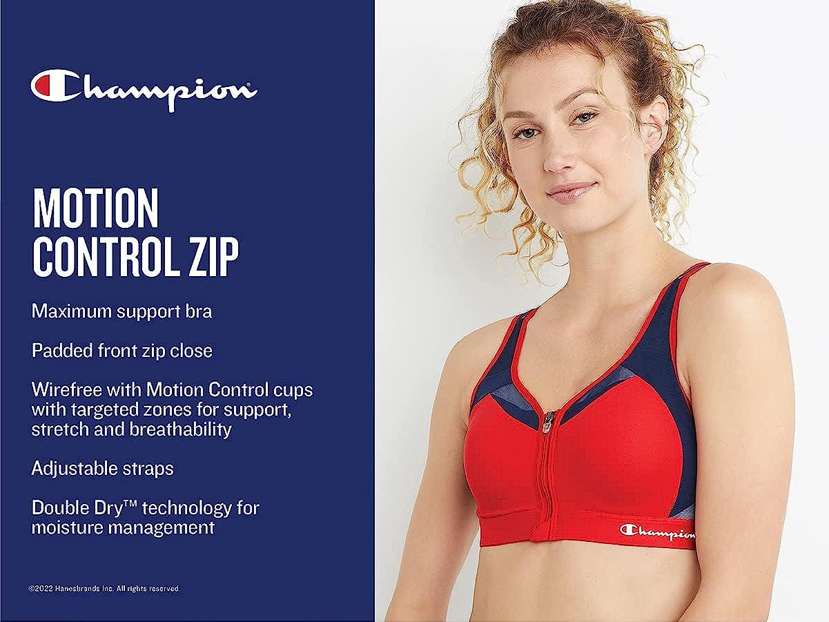 Champion Sports Bra Motion Control Front Zip Wirefree Script Logo