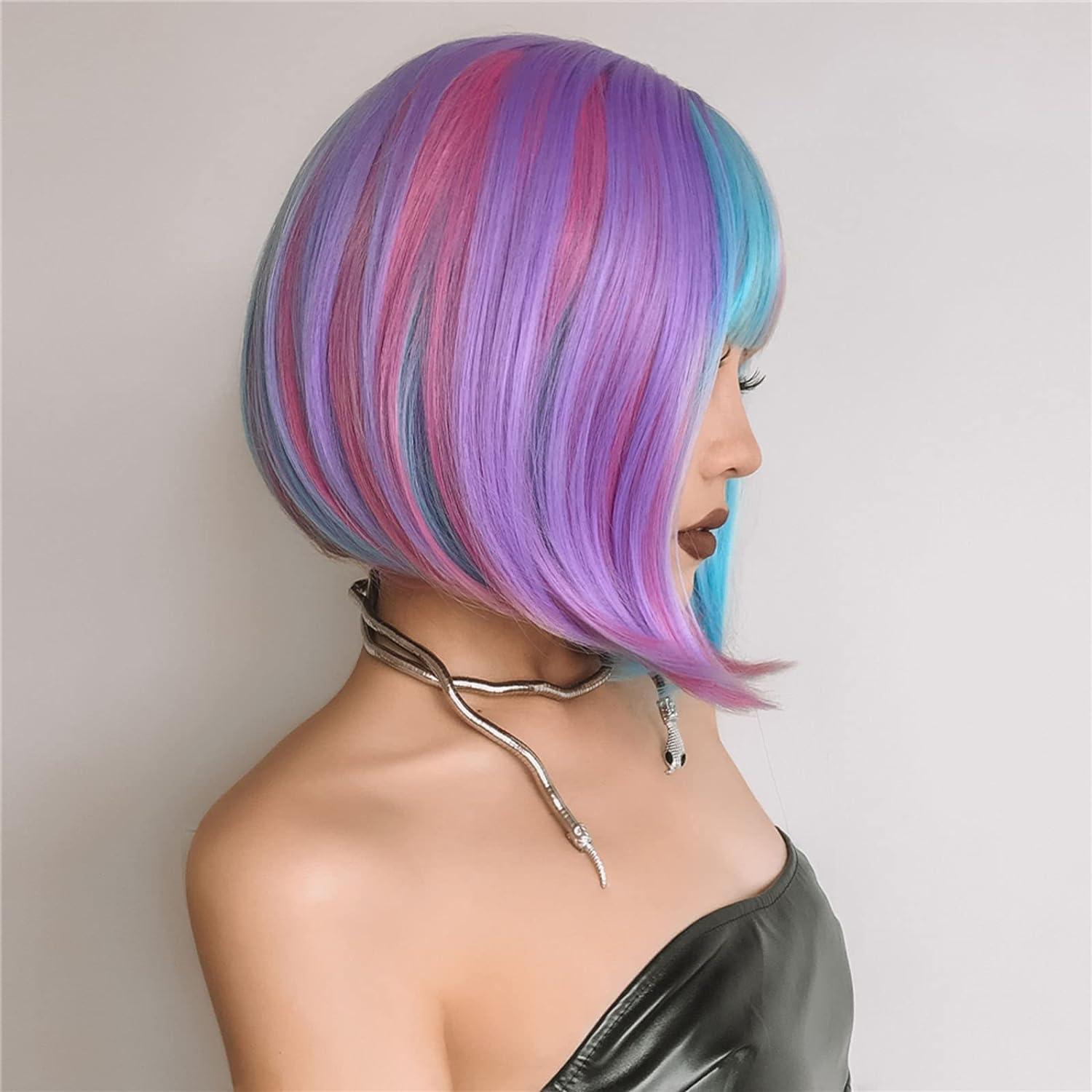 Pretfy Short Bob Rainbow Wig 12 - Colourful Bob Wig with