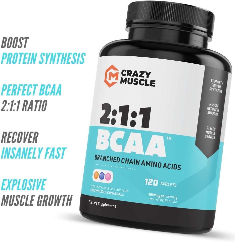 Crazy Muscle BCAA Pills with The Perfect 211 Ratio of Branched Chain