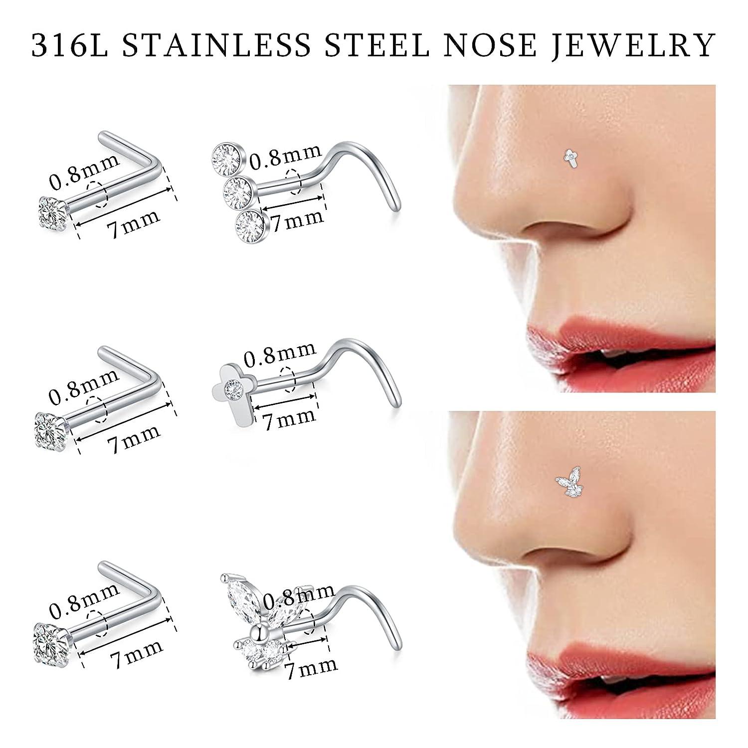 20 Gauge Stainless Steel Crystalline Gem Micro Nose Ring Twister