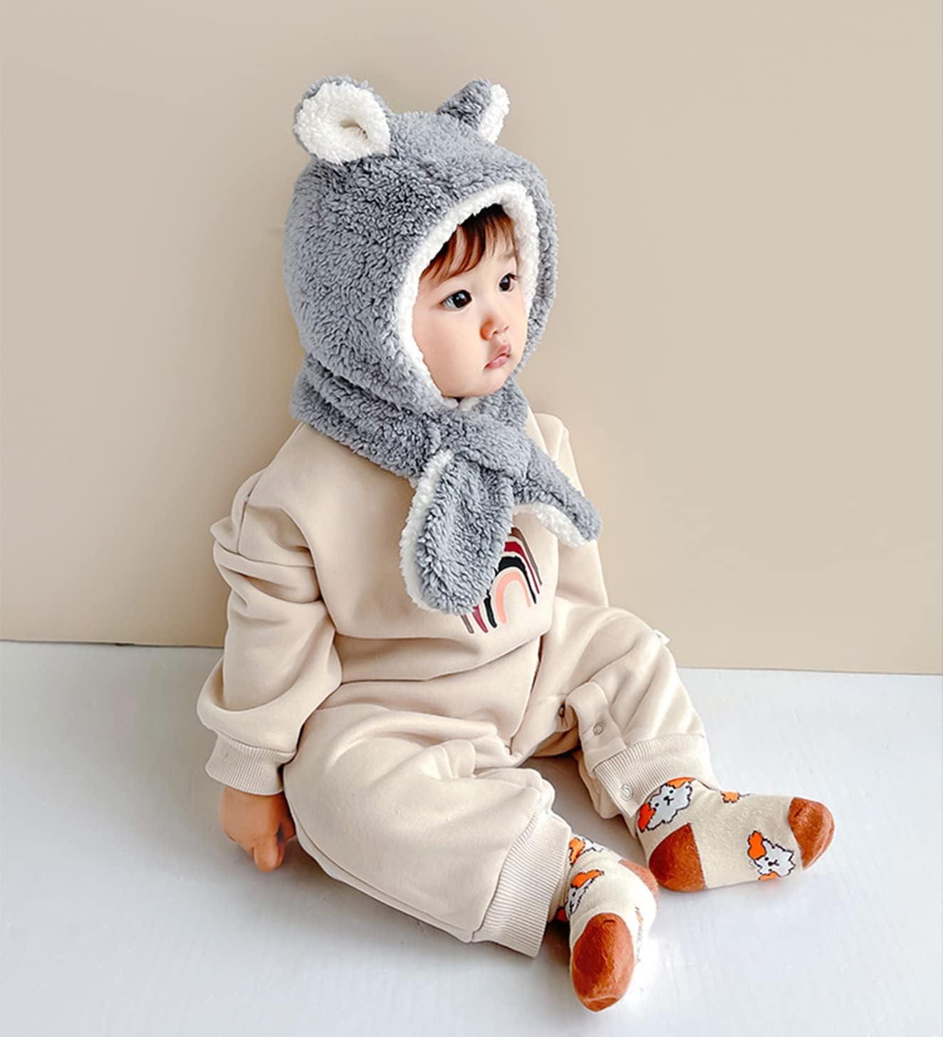 Kids in Winter Hat Scarf Set Fleece Lined Earflap Balaclava