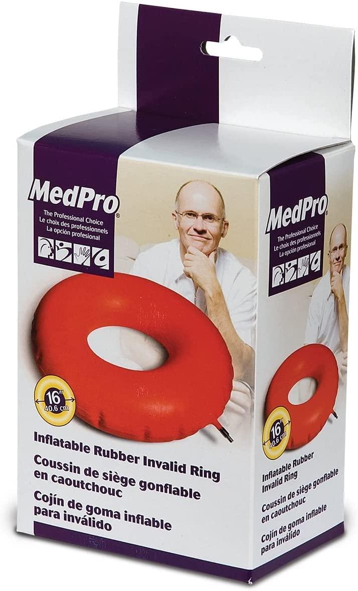 MedPro Inflatable Rubber Invalid Ring Cushion, 16 Inch, Open Ring