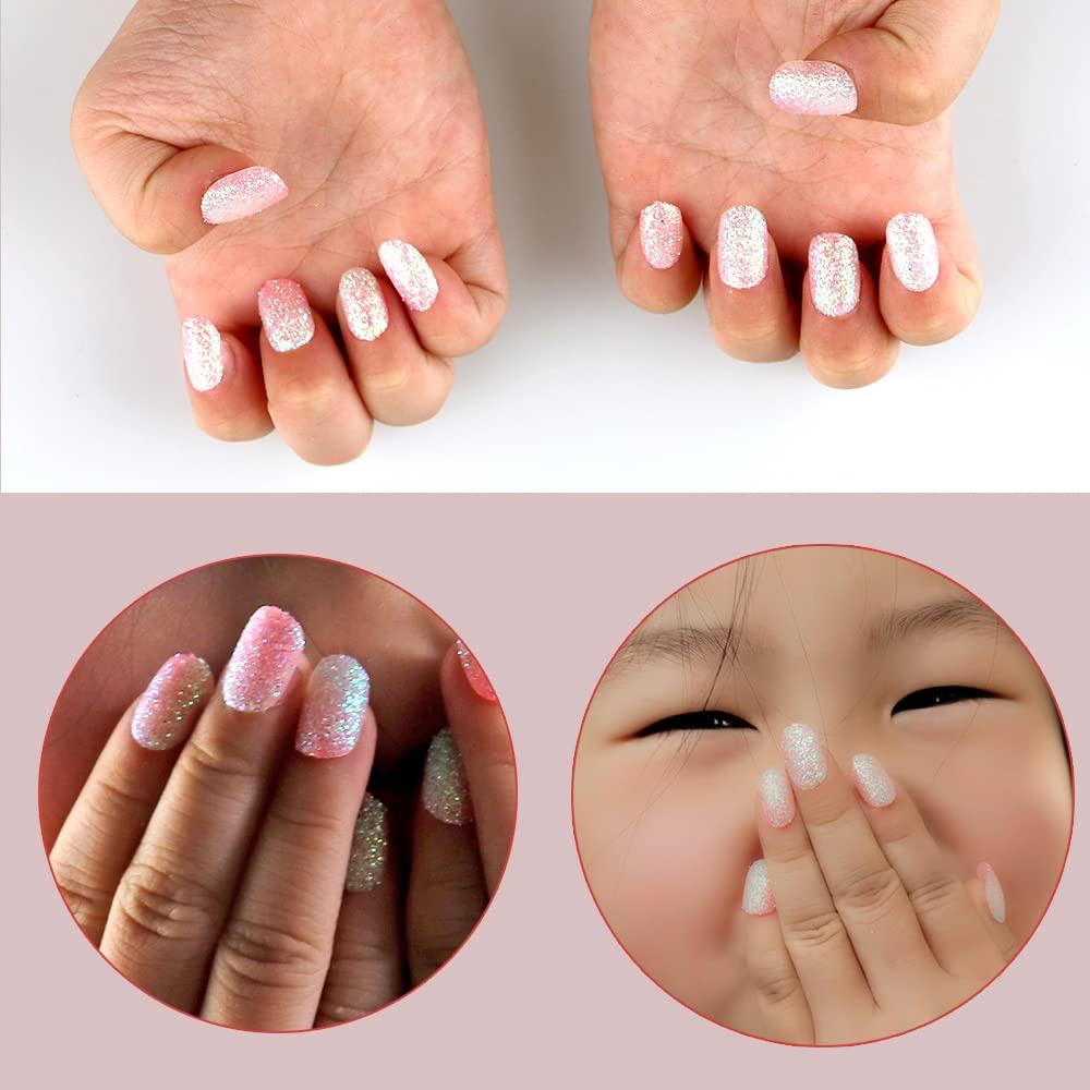 Clear Nails for Kids with Glue Long Coffin Press On Nails Flower Fake Nails  Blue | eBay